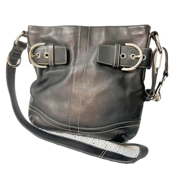 Vintage COACH Soho Slim Shoulder Bag Blk soft Leather #1452 like new - Picture 1 of 9